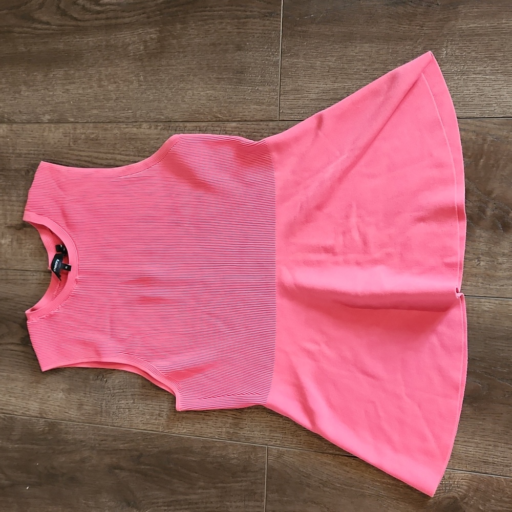 Theory Ribbed Gloss Shell Top Sleeveless Knit Peplum Coral Size XL